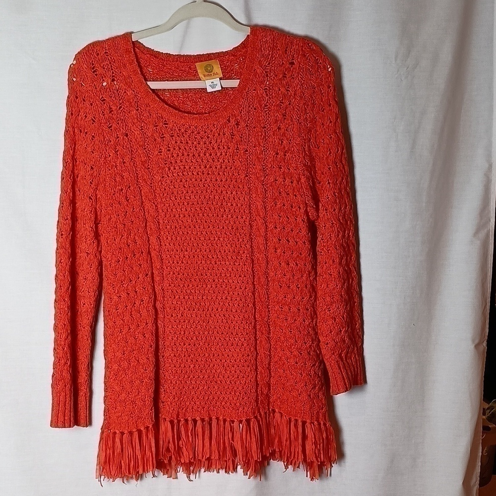 Ruby Rd Pull-Over Crew Neck Sweater with Fringed Hem. XL